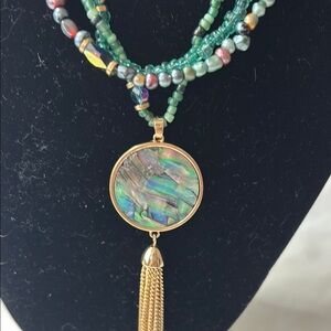 Hand Crafted Gold and Green Necklace with Elegant Pendant